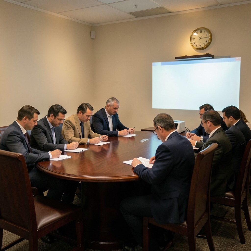 Aula con delegados sindicales revisando un convenio colectivo en proyector